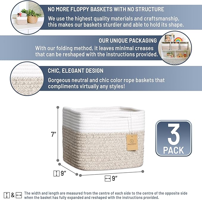 NaturalCozy Storage Cubes 9”x9”x7”Cotton Rope Woven Baskets - Image 2