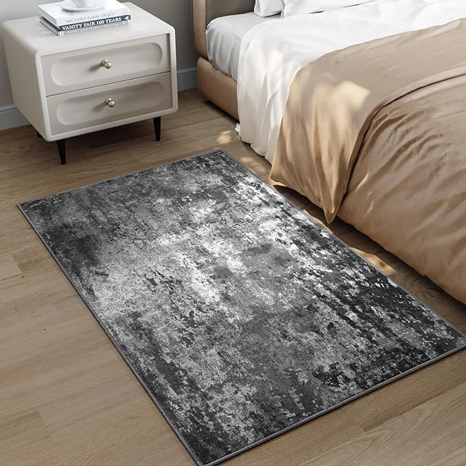 Entrance Rugs Indoor 2x3 Black Entry Rug Washable Abstract Black Small Area Rug - Image 5