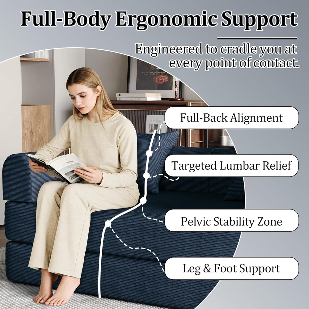 59'' Convertible Compressed Corduroy Folding Sofa Bed, Modern Boneles...