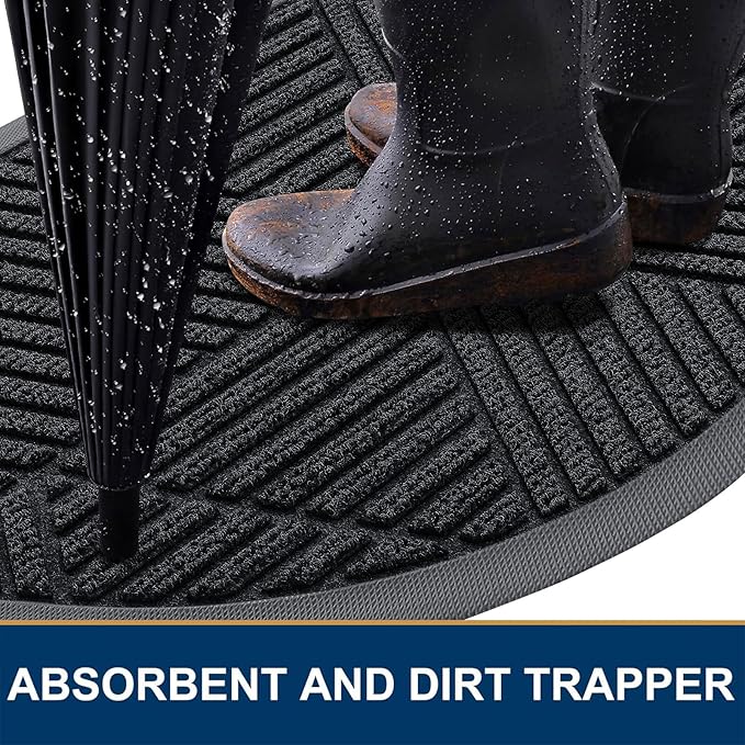 Smiry Half Circle Front Door Mat Outside Entrance, Heavy Duty Sturdy Natural - Image 2