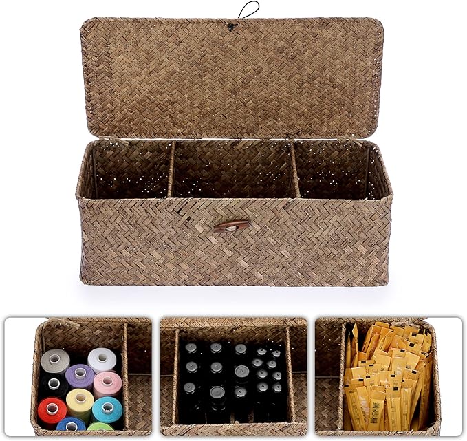 Hipiwe Storage Basket with Lid Toilet Tank Basket Holder Handwoven Wicker - Image 6