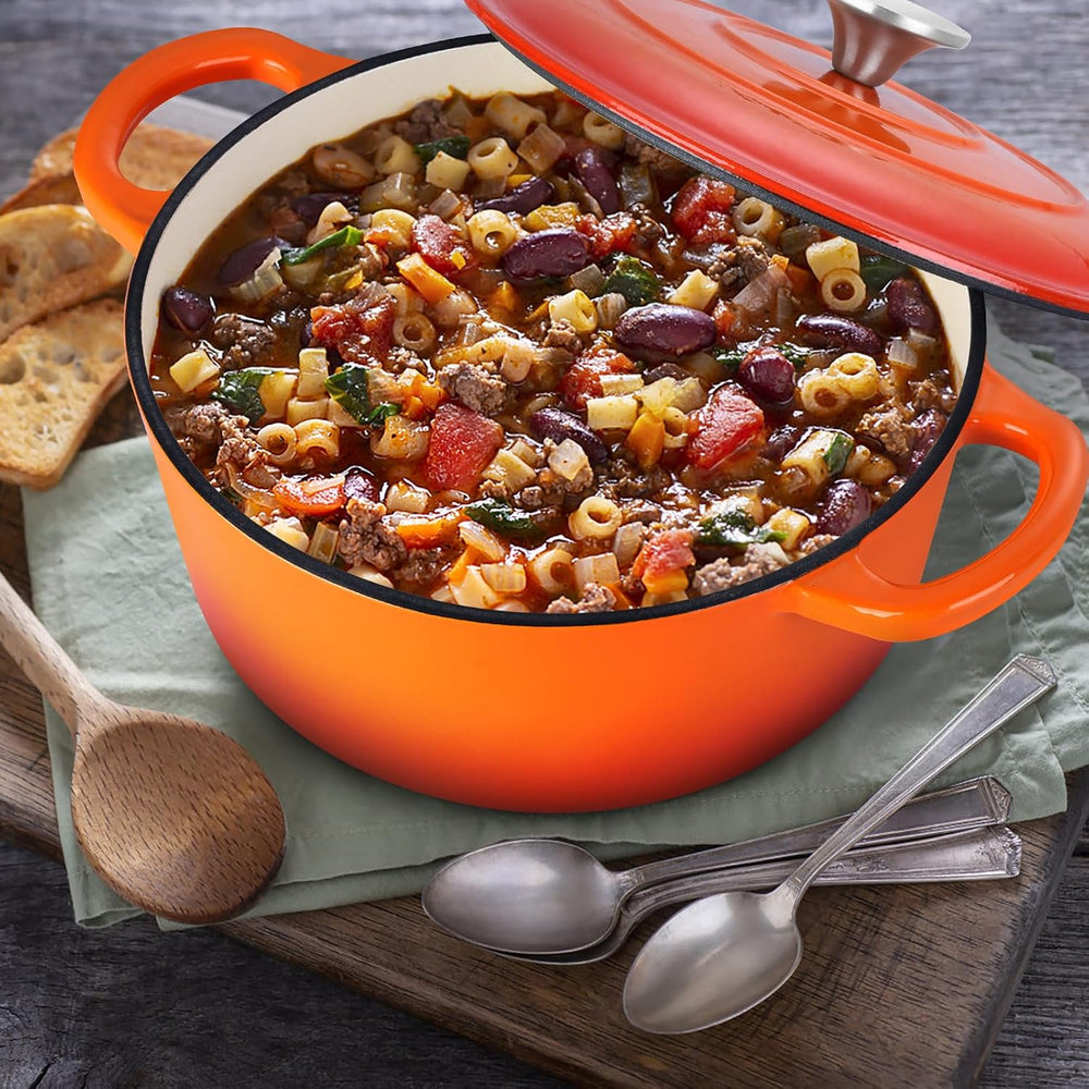 E-far 3 Qt Enameled Cast Iron Dutch Oven with Lid, Small Round Nonstick Dutch...