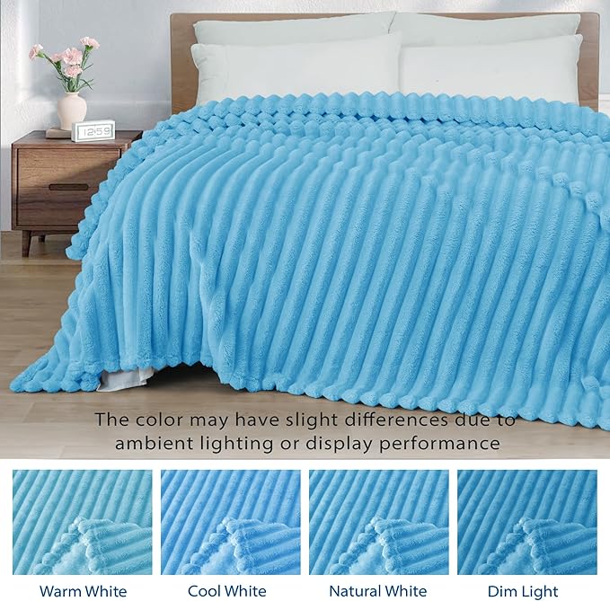 Exclusivo Mezcla Twin Size Flannel Fleece Blanket, Super Soft Striped Jacquard - Image 3