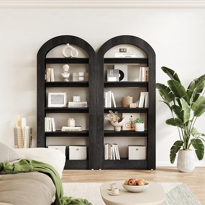 LITTLE TREE 5-Tier Bookshelf, Arch-Shaped Racks, Tall Standing Wooden Bookcas...