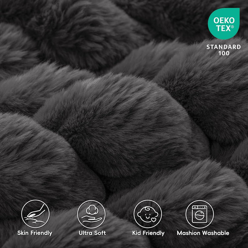 David's Home Double-Sided Soft Faux Rabbit Fur Throw Blanket, Gull Gray