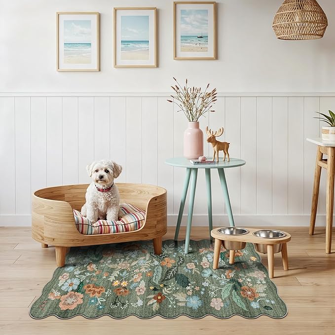 Washable Floral 2x4 Area Rug: Indoor Soft Scalloped Carpet - Image 2