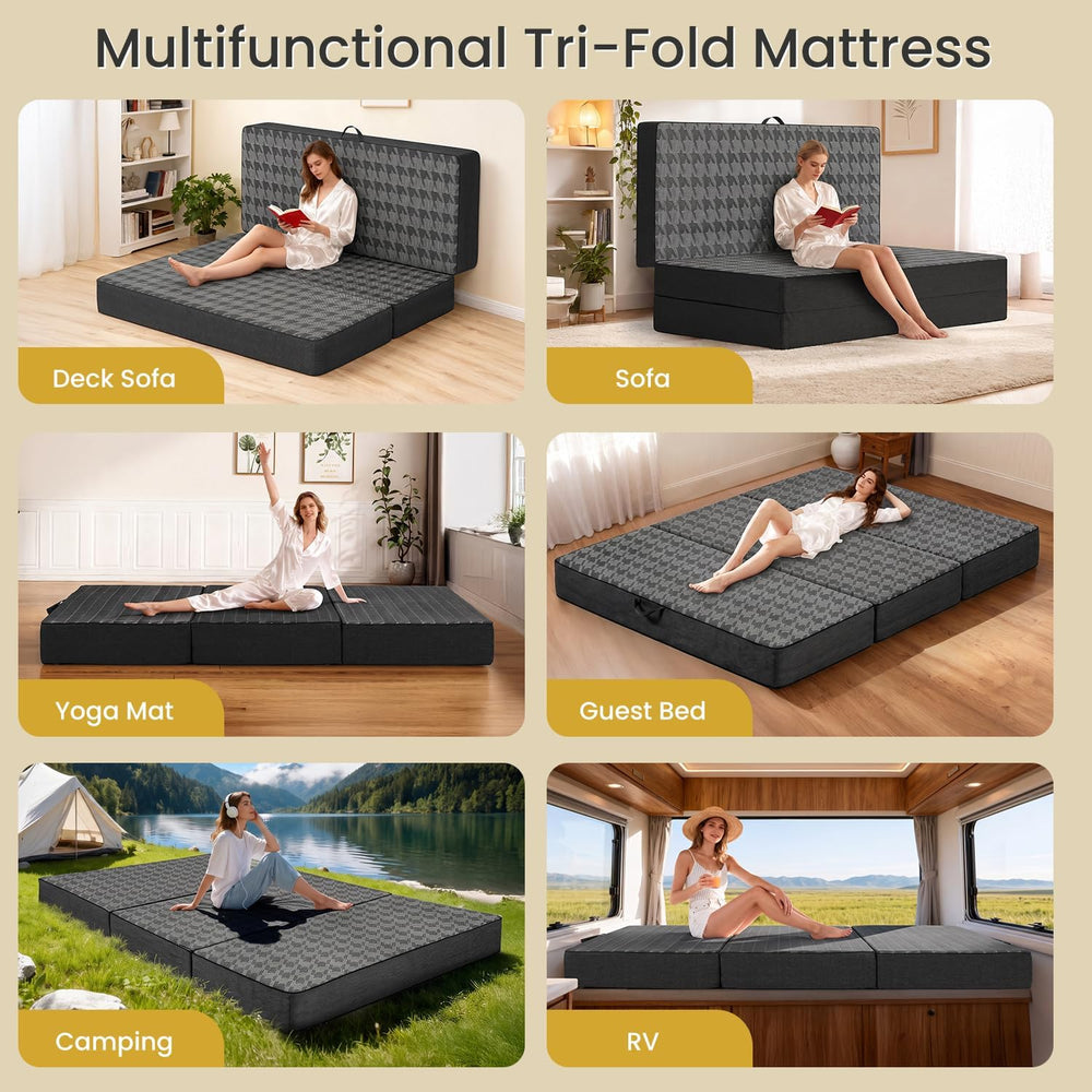 Tri Folding Mattress Full Size - 6 Inch Dual-Layer Memory Foam Foldable Mattr...