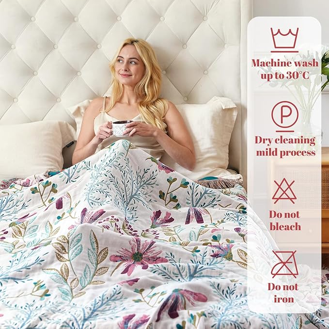 MSGKV Boho Throw Blanket for Bed 60"x80" Floral 100% Cotton Couch Blanket - Image 6