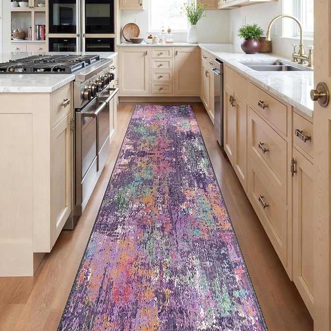 Washable Area Rugs 2'x10' Non-Slip Modern Abstract Soft by RELEANY