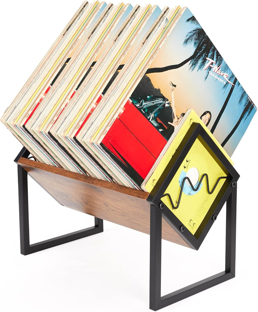 Wood Metal Vinyl Record Holder Stand,Records Storage with 40-50 LP | Heavy Du...
