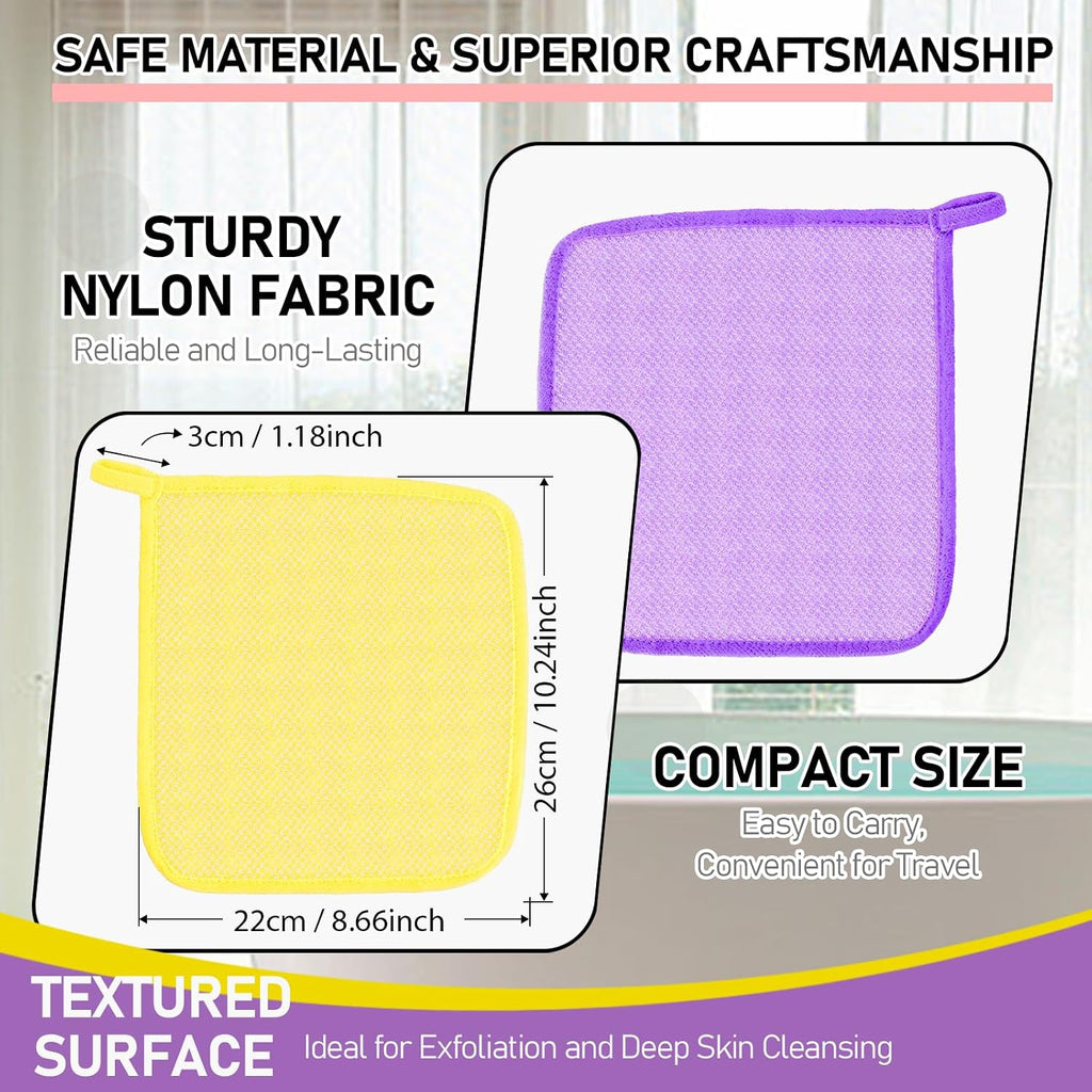 African Net Sponge Exfoliating Washcloths 6 Pack - Double Sided Bath Scrub Cloths for Deep Cleaning Face & Body - Revitalize Skin - All Skin Types (Yellow, Pink, Purple)