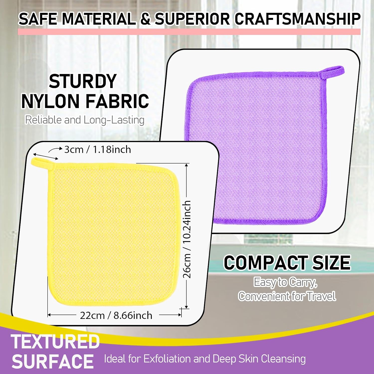 African Net Sponge Exfoliating Washcloths 6 Pack - Double Sided Bath Scrub Cloths for Deep Cleaning Face & Body - Revitalize Skin - All Skin Types (Yellow, Pink, Purple)