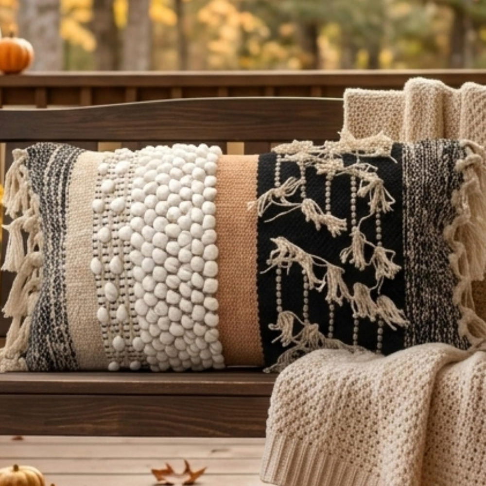 Boho Lumbar Pillow Cover 12x20, Handwoven Textured Cotton Throw Pillow Cover ...