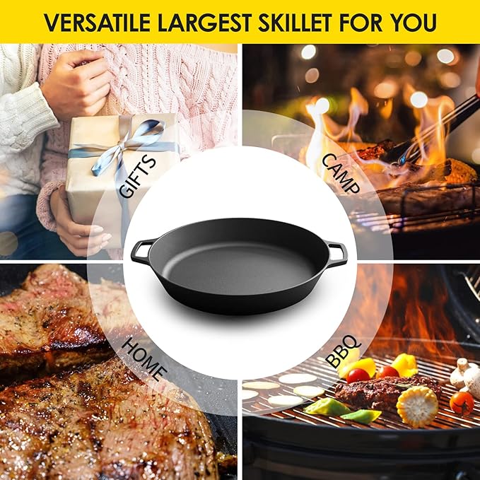 EDGING CASTING Pre-Seasoned Large Cast Iron Skillet 17 Inch, Dual Handle