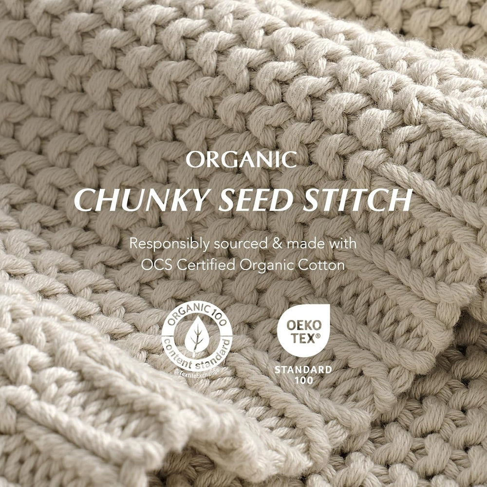 EverGrace Organic Cotton Chunky Knit Throw Blanket, 60 x 80 Birch