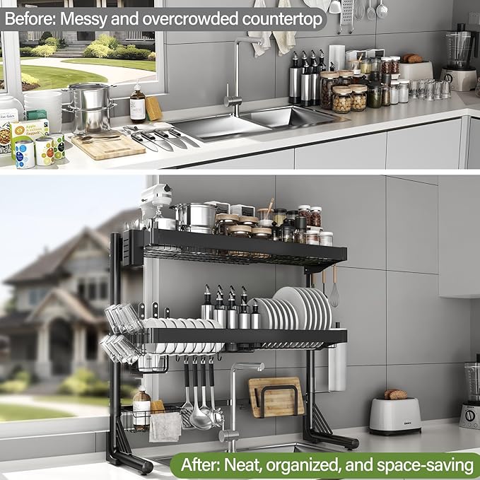 Over Sink Dish Drying Rack, 3-Tier Full Stainless Steel Drainer Dish Rack - Image 8