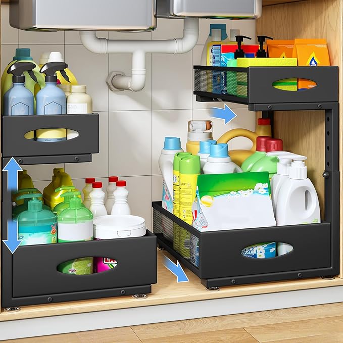 Under Sink Organizer, 2 Tier Pull Out Under Cabinet Organizer Shelf by PXRACK