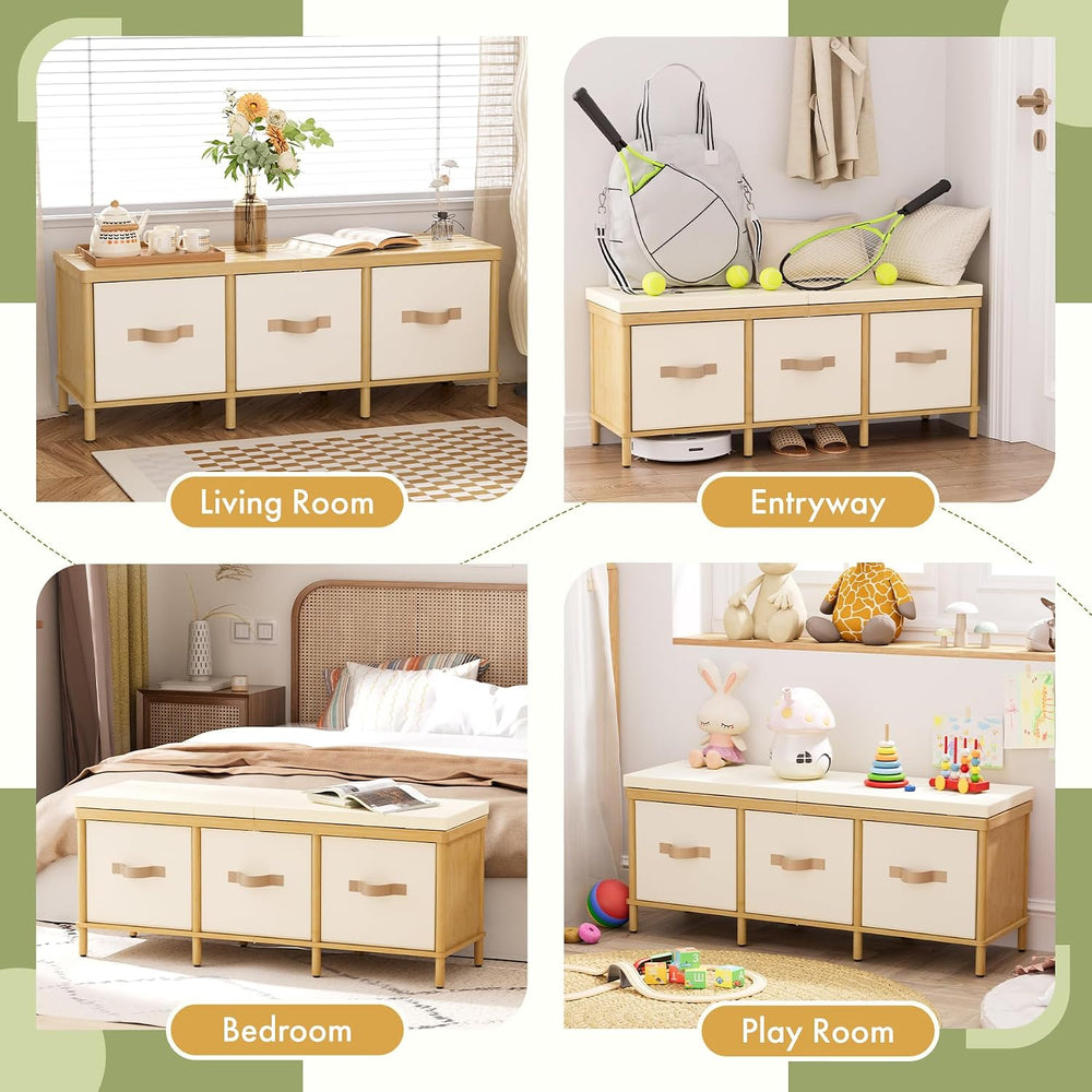 Shoe Bench, 43.3" Storage Bench, Entryway Bench with Cushion Seat