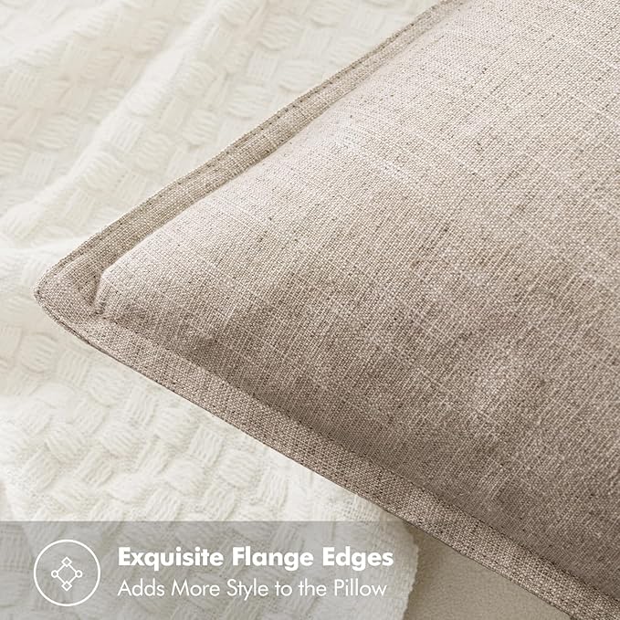 MIULEE Decorative Linen Euro Sham Pillow Covers 24x24 Inch Natural Linen Boho - Image 2