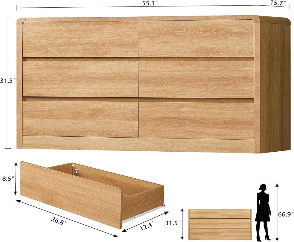 TEENFON 55" Dresser for Bedroom with 6 Drawers, Dressers & Chests of...