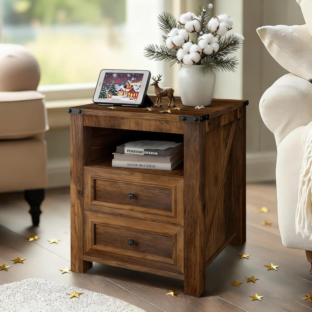 MUUEGM 18" End Tables for Living Room Farmhouse Night Stand with Chargin...