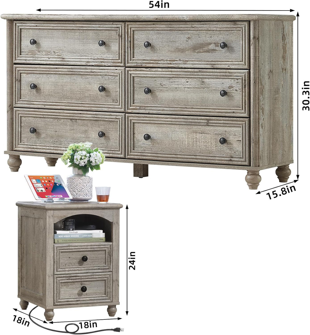 Dressers & Night Stand Set of 3, Wood 54" Wide Dresser & 18&quot...