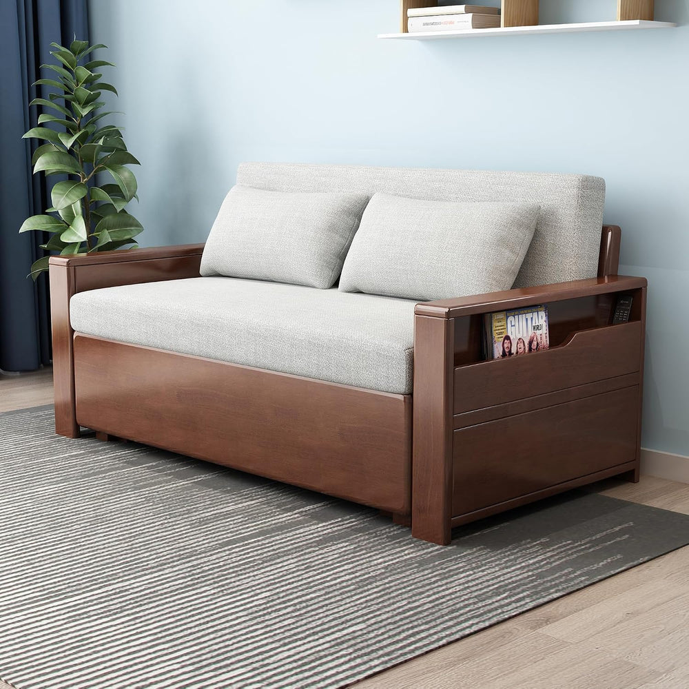 71" 3-in-1 Sleeper Pull Out Sofa, Walnut Solid Wood Frame, Sectional Couch
