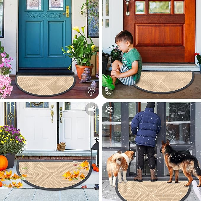 Smiry Half Circle Front Door Mat Outside Entrance, Heavy Duty Sturdy Natural - Image 7