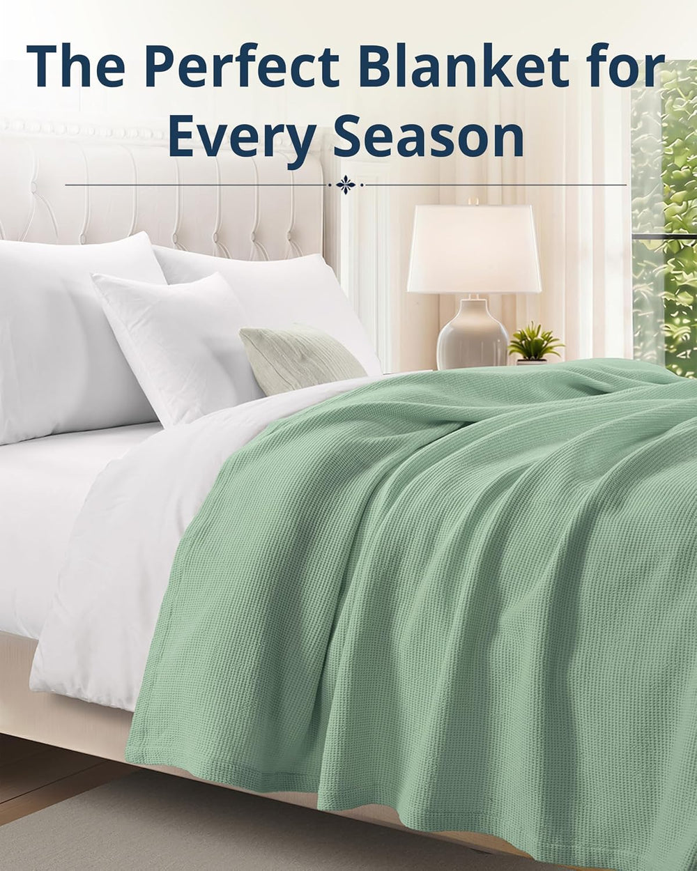 LANE LINEN Queen Blanket, 100% Cotton 300 GSM Lightweight - Sage Green