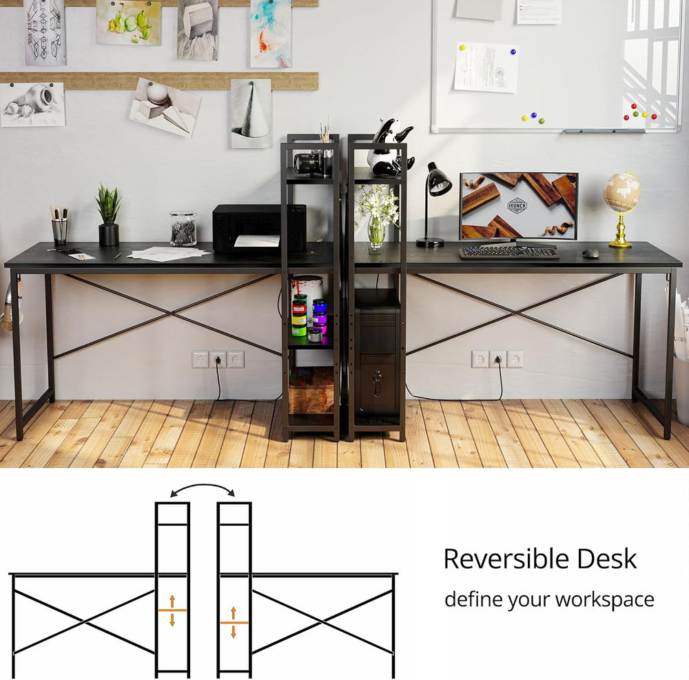 IRONCK Computer Desk 55" with Power Outlet and Storage Shelves, Study Wr...