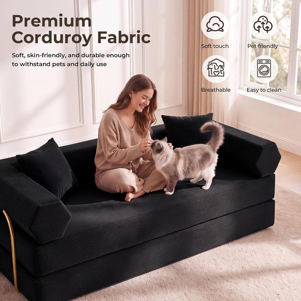 79" Convertible Futon Sofa Bed, Boneless Couch for Living Room | Jet Black