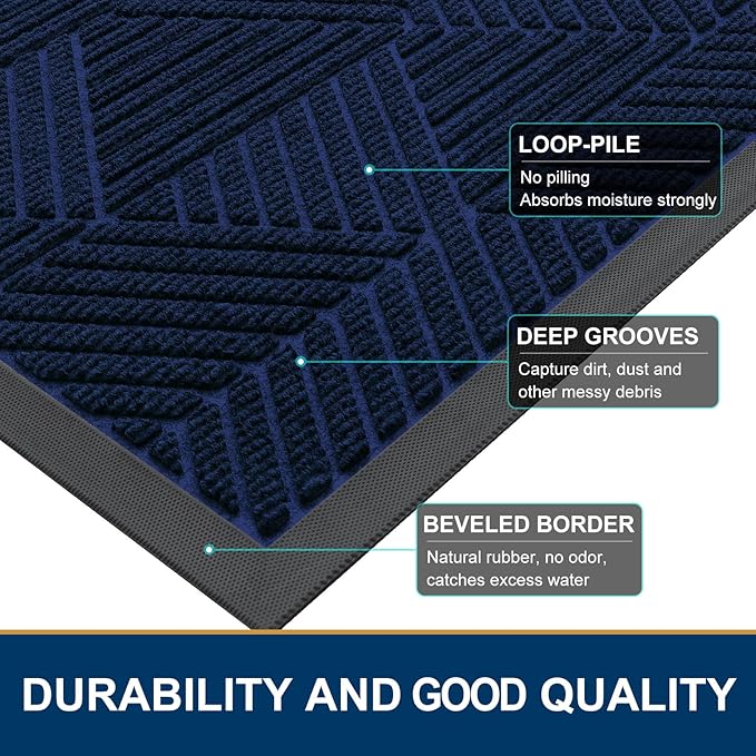 Smiry Front Door Mat Outside Entrance, Heavy Duty Sturdy Natural Rubber Doormat - Image 4