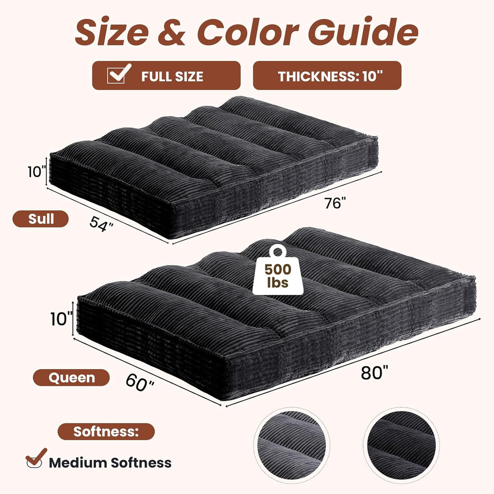 10" Futon Mattress Full Size,Futons Sofa Couch Bed with Straps, Thick Co...