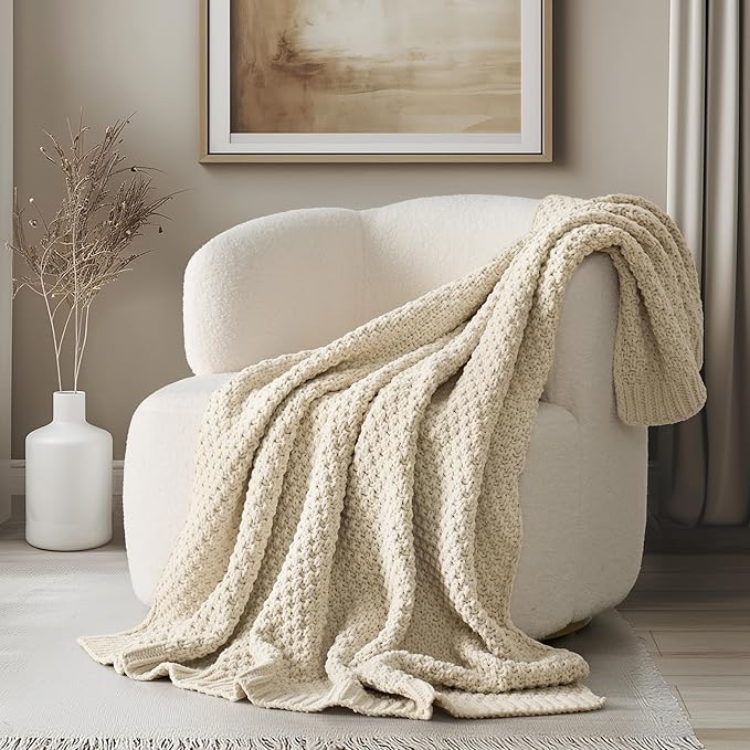 EVERGRACEHOME Chunky Chenille Knit Throw Blanket by EVERGRACEHOME