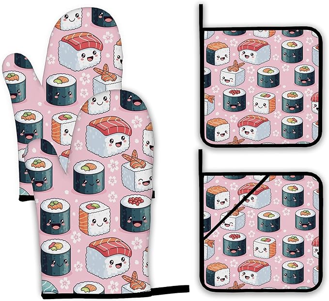 Cute Sushi Roll Japanese Oven Mitts and Pot Holders Set, Kitchen Decor Heat by Unknown