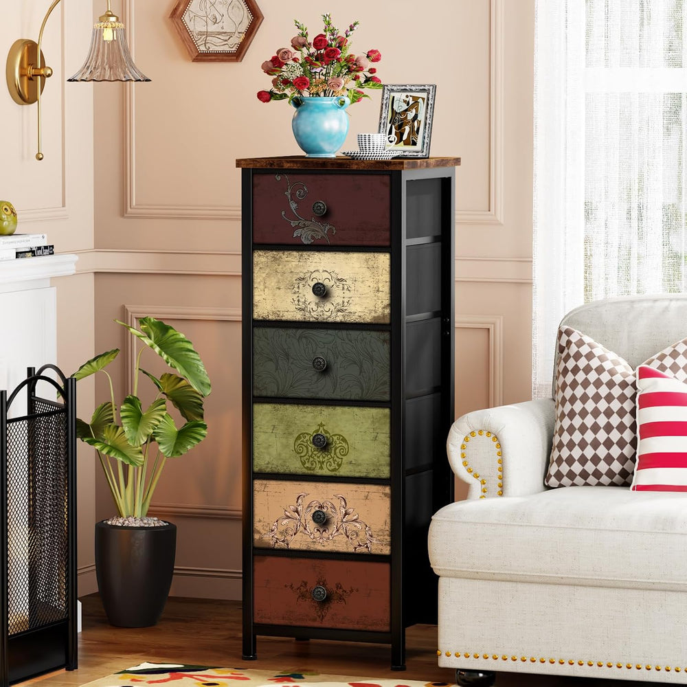 VASICAR Tall Dresser with 6 Large Drawers, Small Fabric Dresser Nightstand