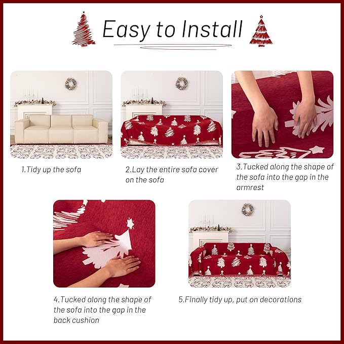 MYSKY HOME 71"X118" Loveseat Christmas Couch Cover, Sectional Sofa Covers Sofa - Image 6