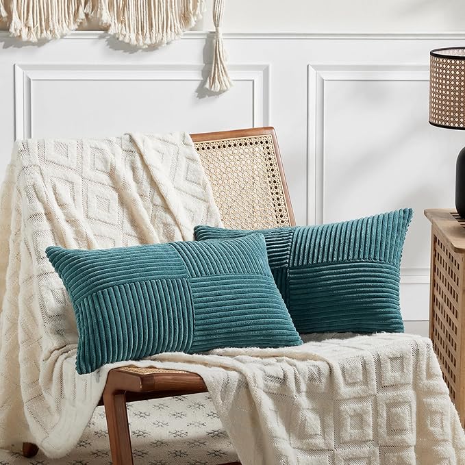 Fancy Homi 2 Packs Teal Lumbar Decorative Throw Pillow Covers 20x28 Inch by Fancy+Homi