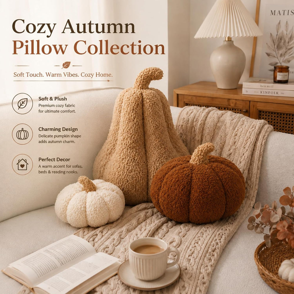 Beeveer 3 Pcs Fall Thanksgiving Pumpkin Pillows,Rust & Cream