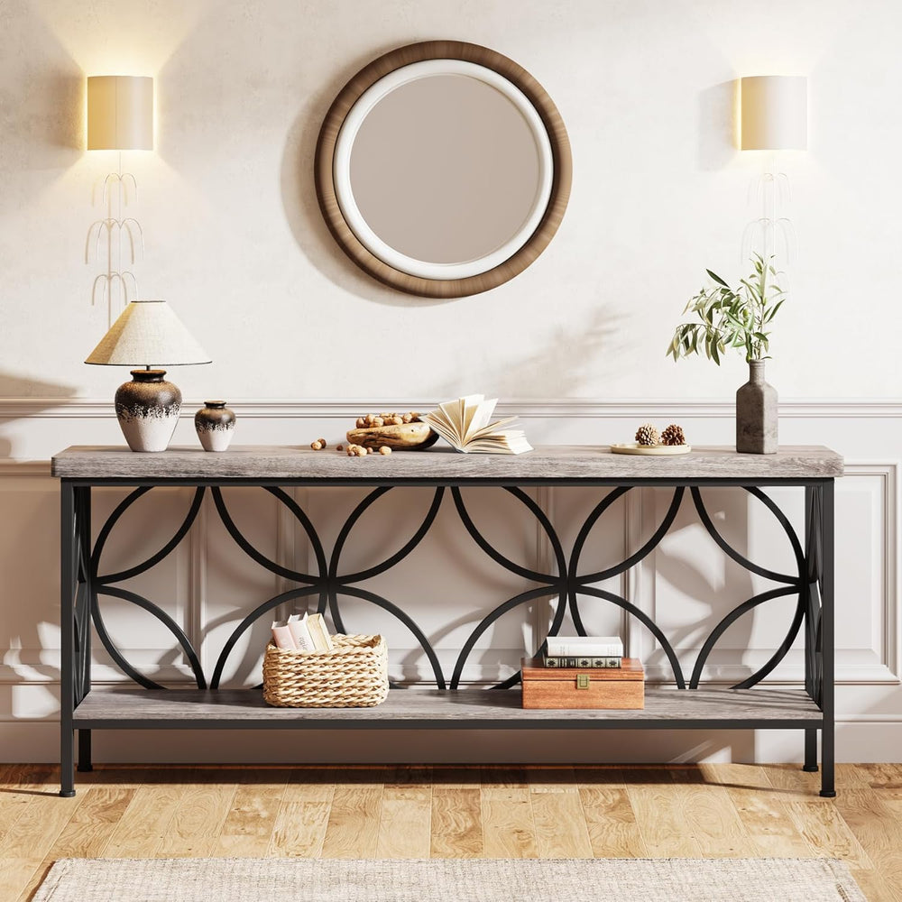 LITTLE TREE Sofa Table, 70.9 Inch Industrial Behind Couch Table with Storage ...