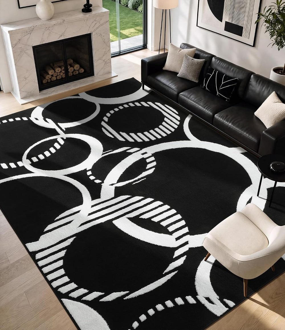 YIHOUSE Washable Black and White 8x10 Area Rugs for Living Room Non Slip