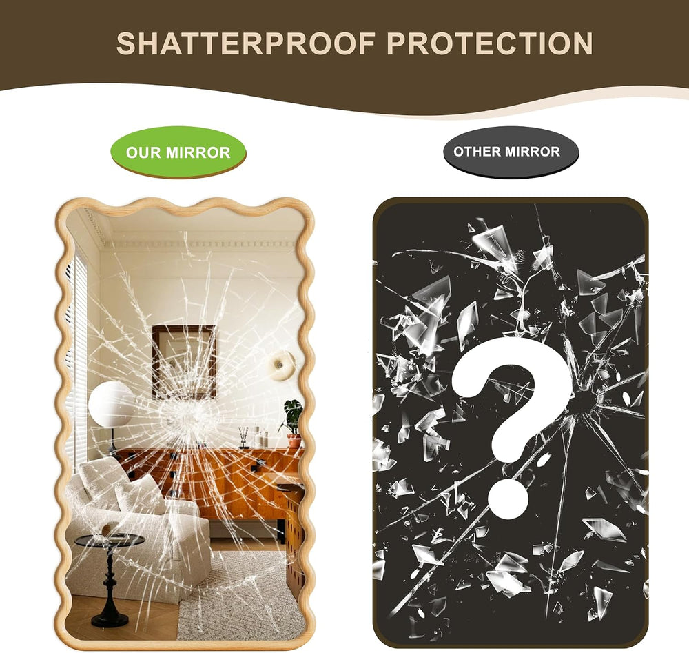 Full Length Mirror, 55”x28” Wavy Wood Floor Mirror for Wall