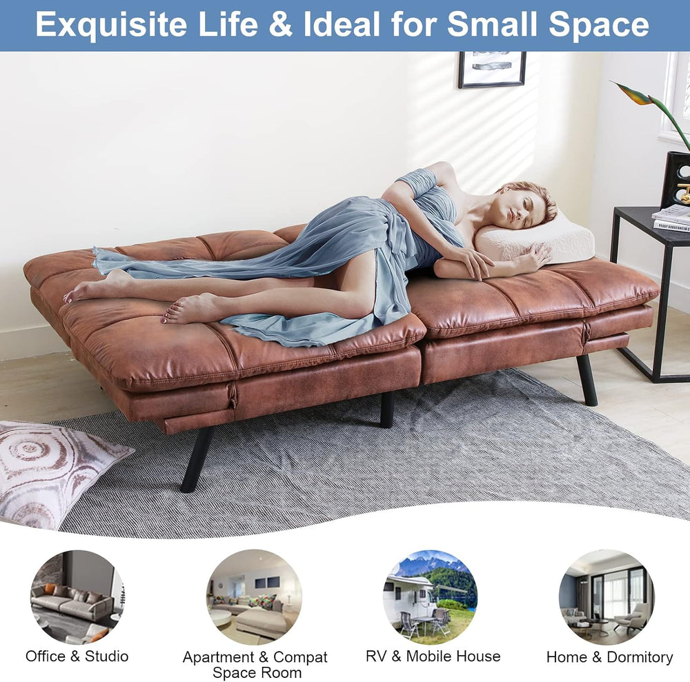 MUUEGM Futon Sofa Bed Faux Leather Memory Foam Couch Futon Sets,Convertible S...