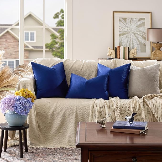 GIGIZAZA Royal Blue Velvet Decorative Throw Pillow Covers - Image 2