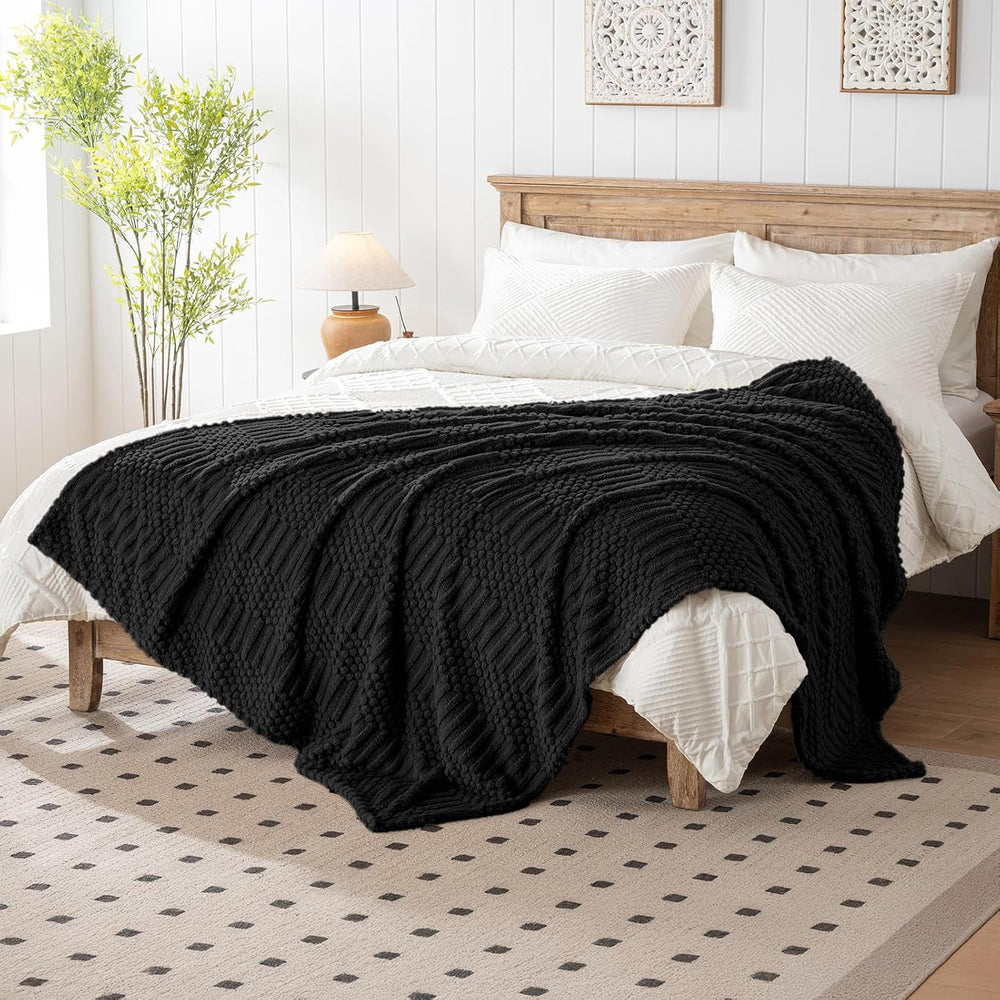 90x104 Inch Black King Size Blanket - Soft & Fluffy Fleece, Neutral Tan C...