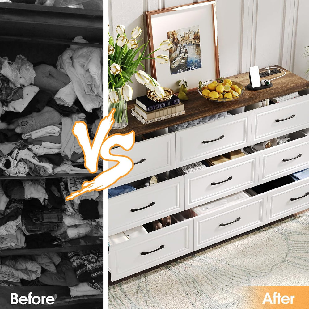 Fameill Dresser for Bedroom, 9 Drawer Wide Dresser Organizer with Charging St...