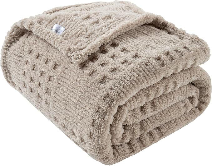 60x80 Inch Waffle Brown Twin Blanket -Fluffy Fleece, Neutral Tan Color by Unknown