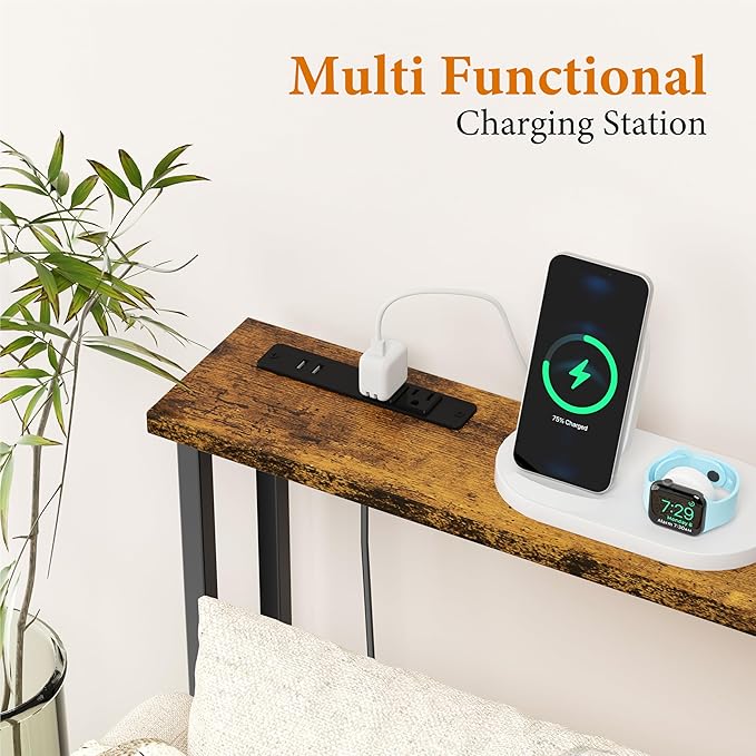 GRLEAF 39" Narrow Console Sofa Table with Built-in Power Strip (4 AC Out...