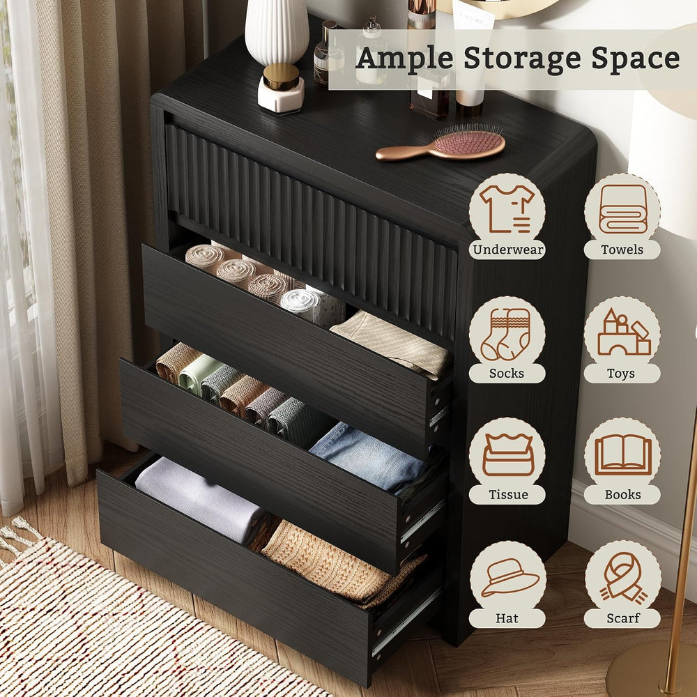 LYNSOM 4 Drawer Dresser for Bedroom, 40" Tall Fluted Dresser with Curved...
