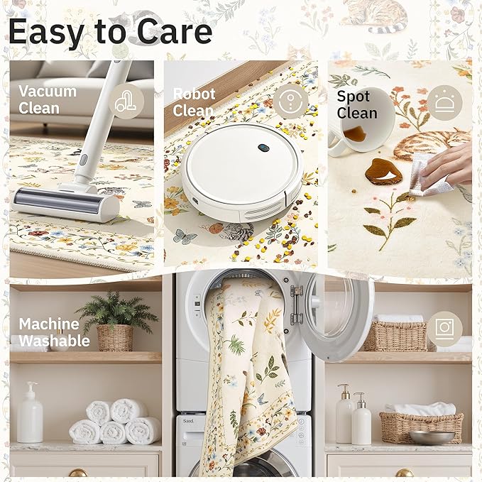 Soalmost Cat 6x9 Area Rugs for Living Room, Machine Washable Animal Floral - Image 7